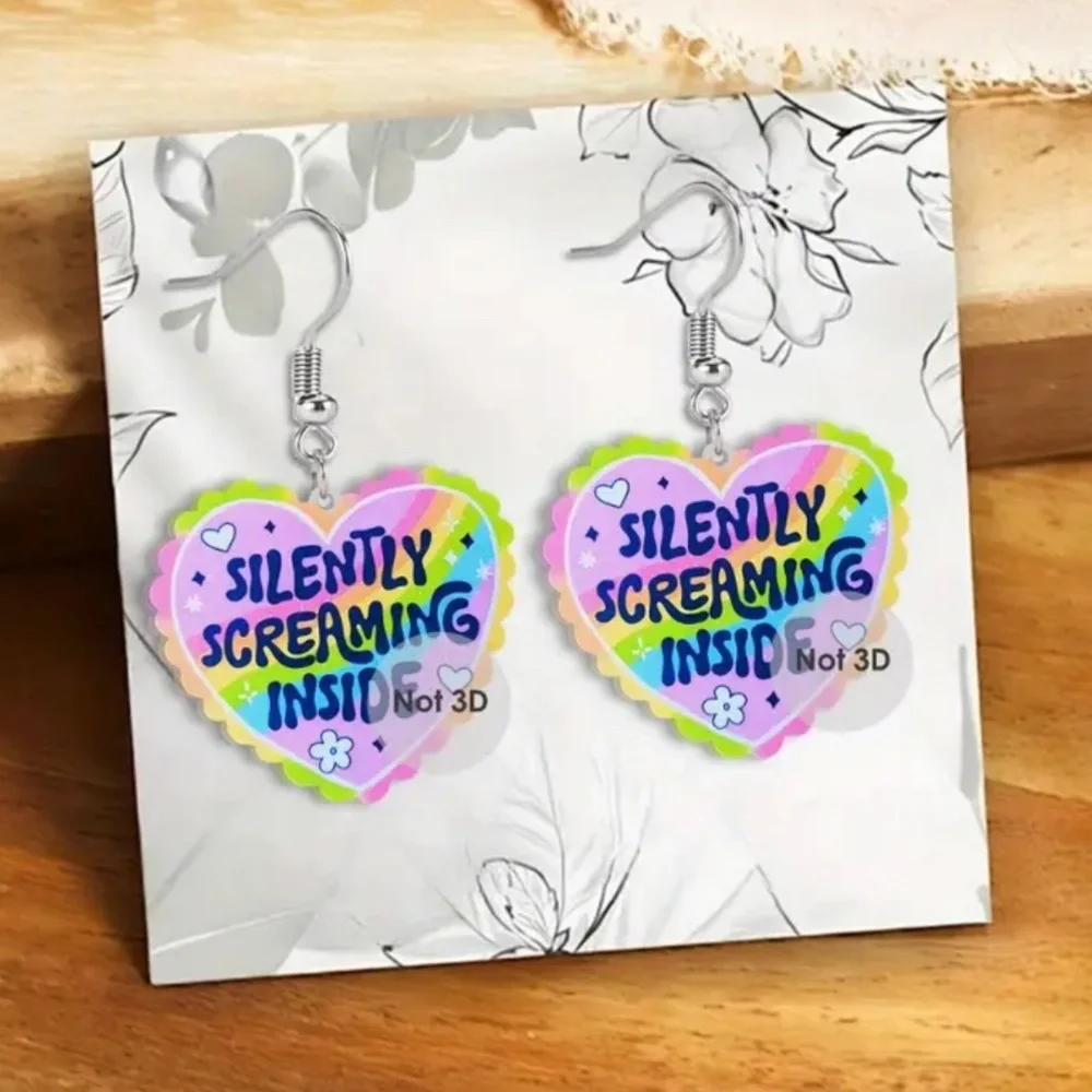NWT! Silently Screaming Inside Pastel Colored Heart Shaped Pierced Earrings!